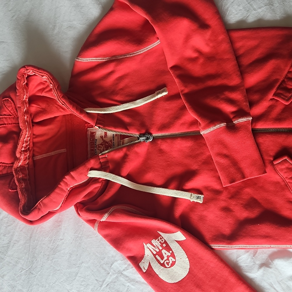 True Religion Red Hooded Zip Sweatshirt